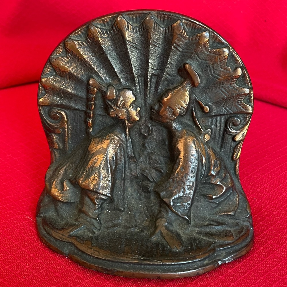 Antique Cast Iron w/copper overlay Door Stop or 1 Book End. Art Deco